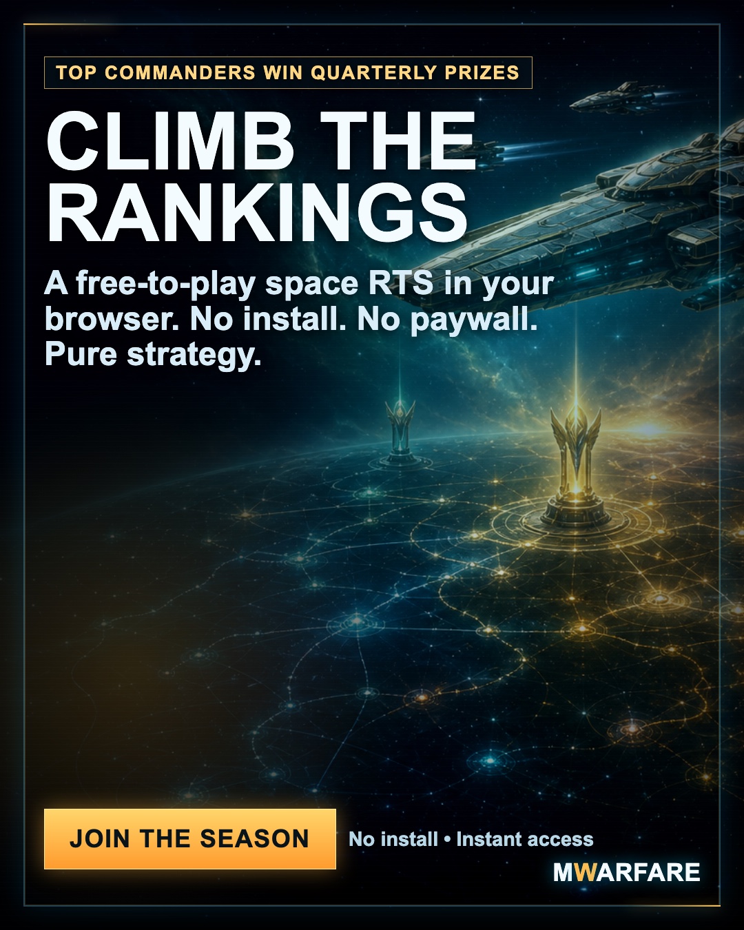 Portrait Reddit ad mockup showing ranked prize-season space map with quarterly prize messaging